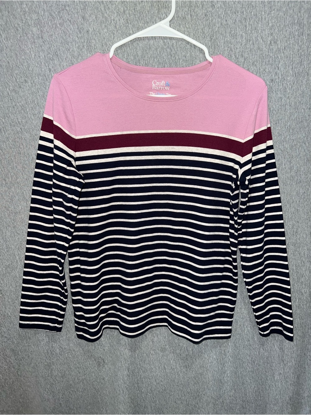 croft & barrow Pink, Burgundy and Navy Striped Long-Sleeve Top